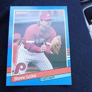 Donruss 1991 Steve Lake Phillies Baseball Card - Red, Blue
